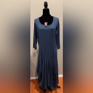 CMC by Color Me Cotton, Dark turquoise blue size large, midi dress, 3/4 Sleeve